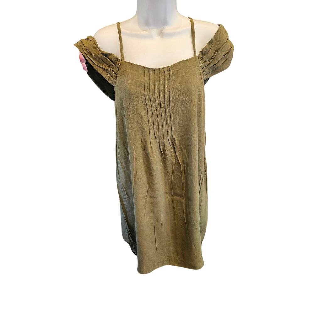 NWT Greylin Riya Cold Shoulder Dress olive green lined M midi shift classy NEW